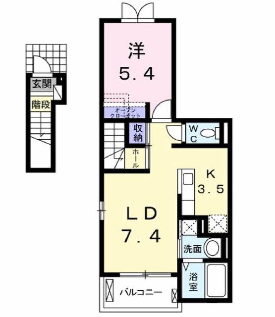 ヴァイオレット(1LDK/2階)の間取り写真