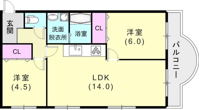 ルパレ魚崎(2LDK/4階)の間取り写真