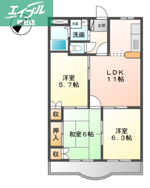 エランドールII(3LDK/1階)の間取り写真