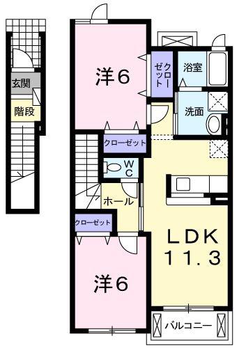 カーサ・ルーチェ(2LDK/2階)の間取り写真