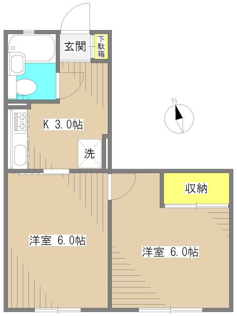 第2フルールド花崎(2K/2階)の間取り写真