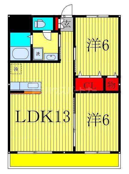 ヴェイル天王台C(2LDK/2階)の間取り写真