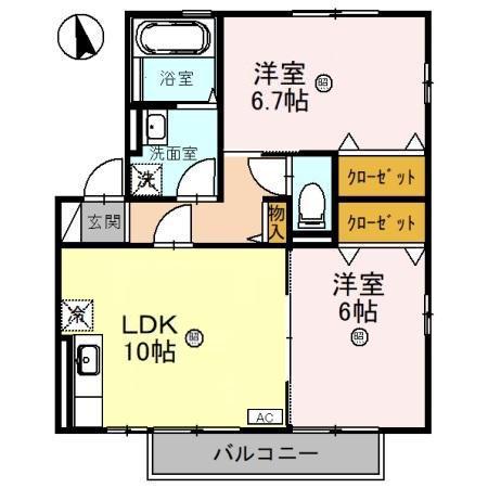 リビングタウン若杉A棟(2LDK/2階)の間取り写真