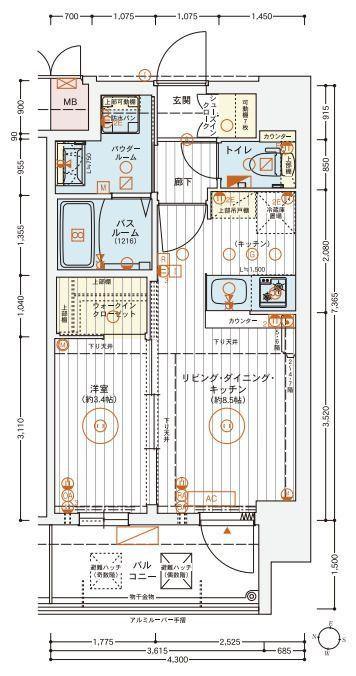 エステムコート新大阪パルス(1LDK/4階)の間取り写真