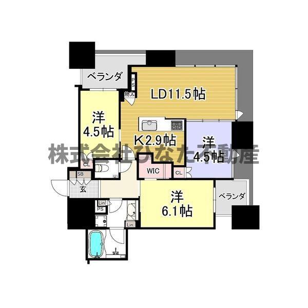 シティタワー大阪本町(3LDK/15階)の間取り写真