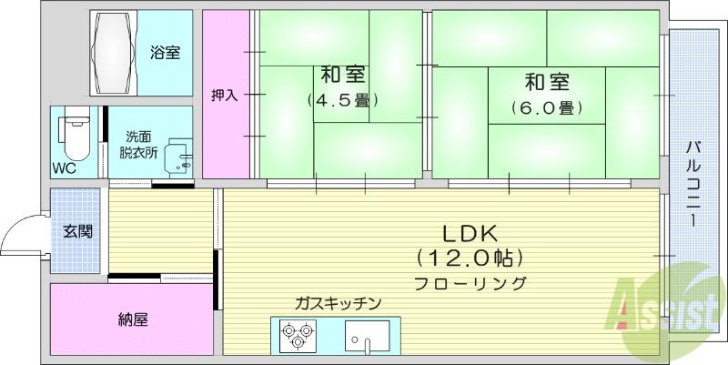 ハイライフ北仙台(2LDK/2階)の間取り写真