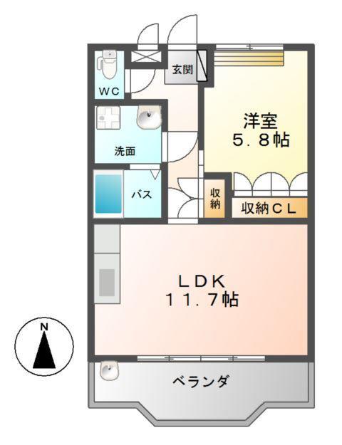 エスポアールSII(1LDK/1階)の間取り写真