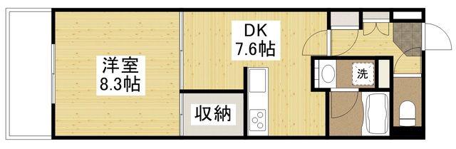 フラットリア春日(1DK/6階)の間取り写真