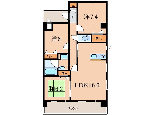 サンドゥカーレ(3LDK/3階)の間取り写真