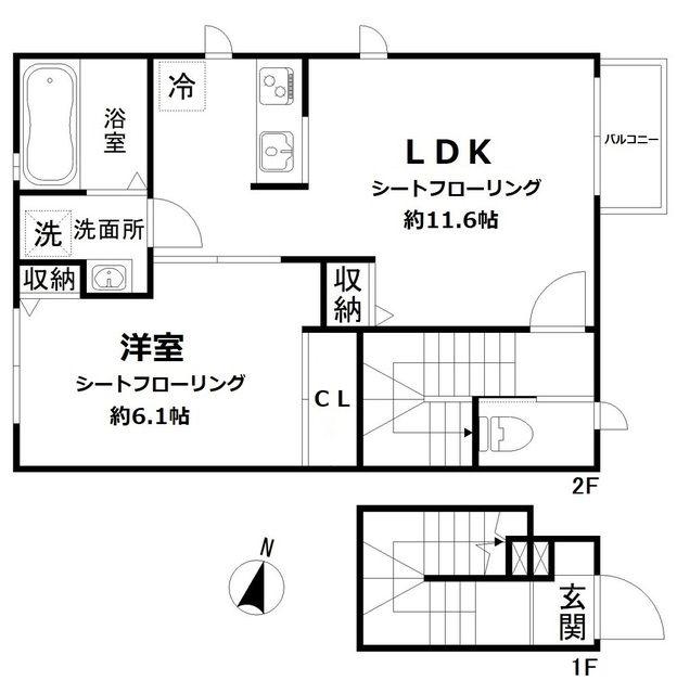 東急東横線 綱島駅 バス乗車時間：20分 最寄りバス停で下車 徒歩4分 2階建 築5年(1LDK/2階)の間取り写真