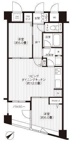 コスモリード新宿余丁町(2LDK/4階)の間取り写真