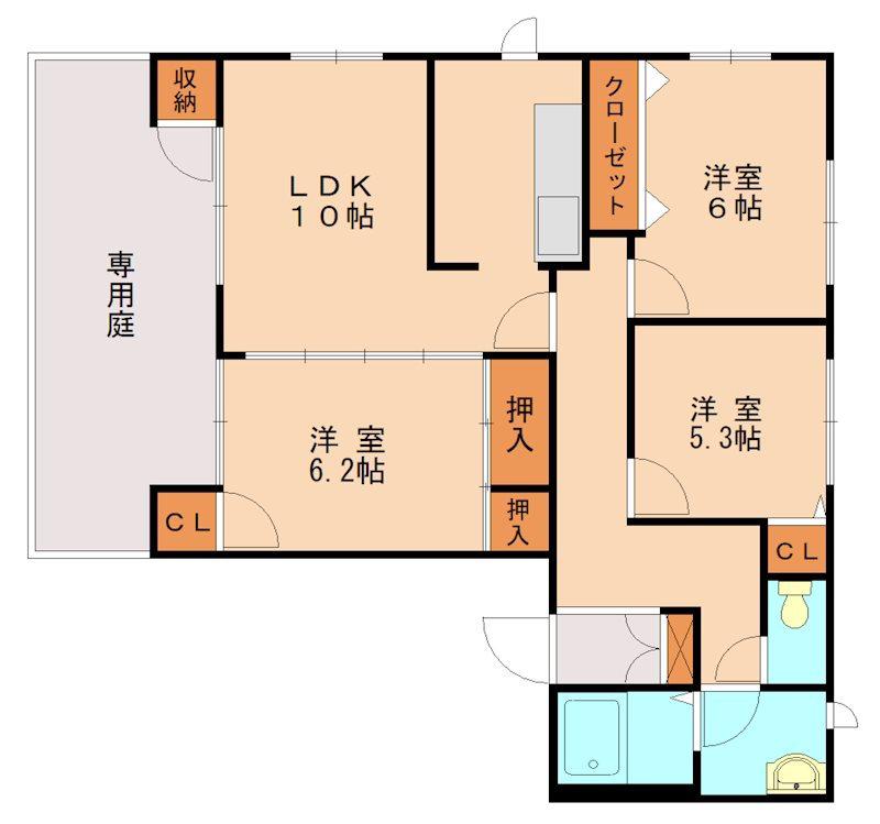 グランバリエ唐原(3LDK/1階)の間取り写真