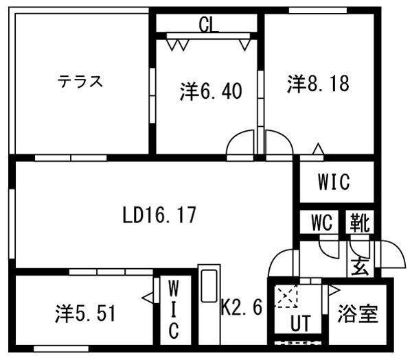 CIEL幌平橋II(3LDK/1階)の間取り写真