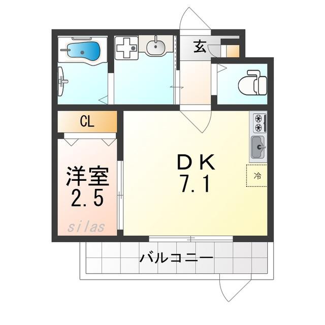 大浜北町シーエム・シス(1DK/2階)の間取り写真