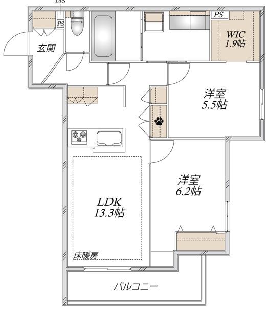 デルニエール(2LDK/3階)の間取り写真