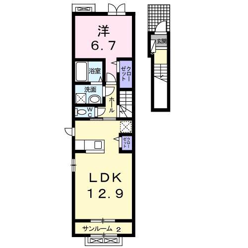 ジャルダン・デ・アンジュ(1LDK/2階)の間取り写真