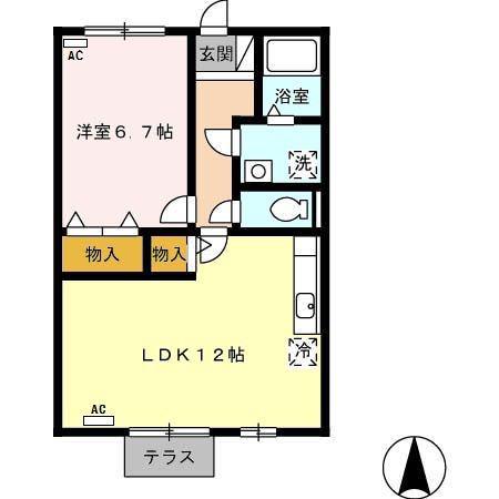 スプルース下俣(1LDK/1階)の間取り写真