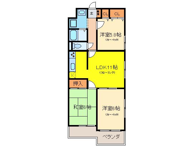 グランドハイツ豊中(3LDK/3階)の間取り写真
