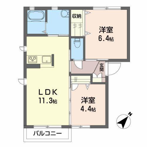 シャーメゾンナナセ(2LDK/2階)の間取り写真