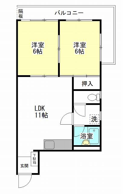 ナカタマンションカミス(2LDK/2階)の間取り写真