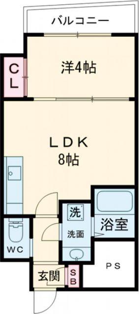 ラシーヌ宿院(1LDK/7階)の間取り写真