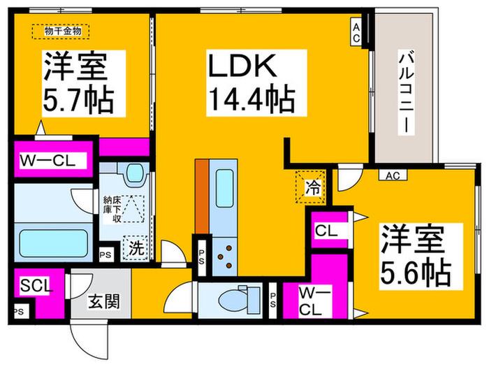 フォレストガーデン北花田(2LDK/1階)の間取り写真