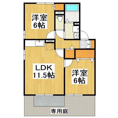 シャロームE棟(2LDK/1階)の間取り写真
