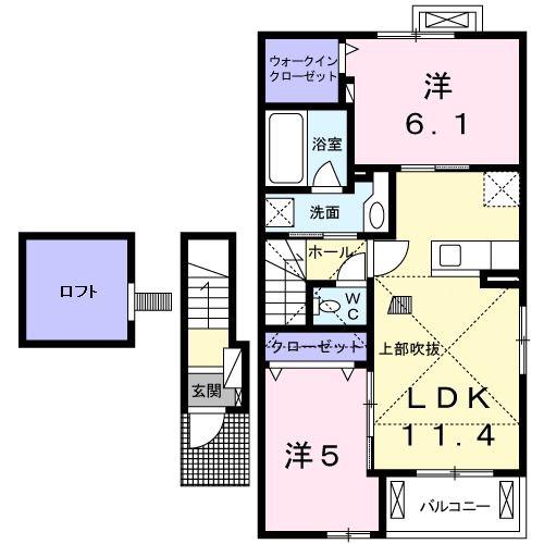 ベルリアン B(2LDK/2階)の間取り写真