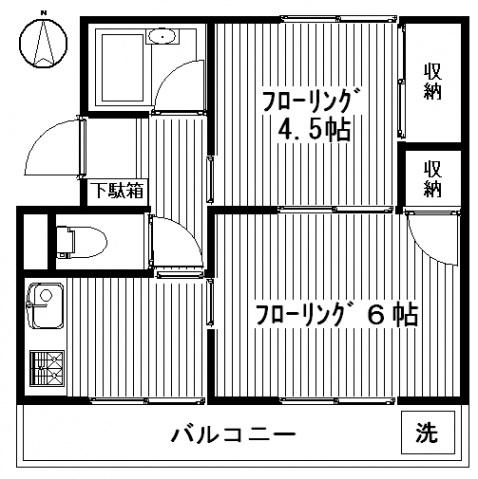 ハイツフレンド元島名(2DK/1階)の間取り写真
