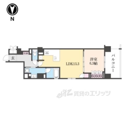 リーガル京都堀川中立売Ⅱ(1LDK/3階)の間取り写真