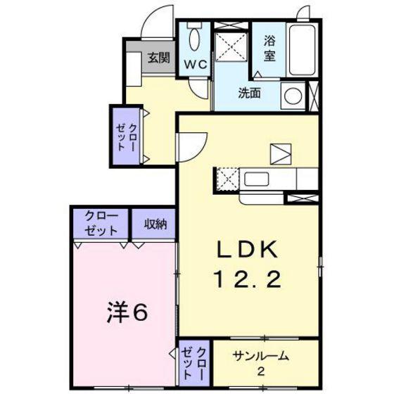 ベルフレーシュB(1LDK/1階)の間取り写真