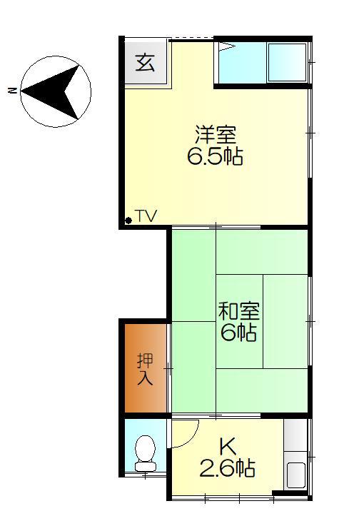 和庄登町アパート A棟(2K/2階)の間取り写真