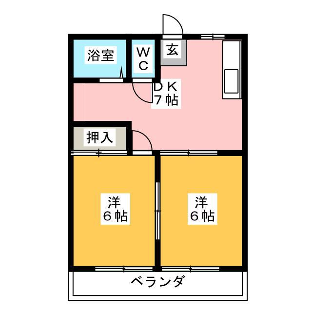 パルミラ C(2DK/2階)の間取り写真