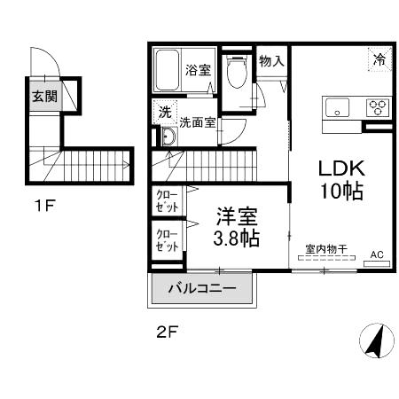 アンジュール高松A(1LDK/2階)の間取り写真