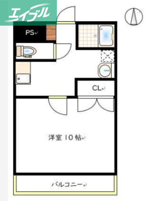 カーサU(1K/3階)の間取り写真