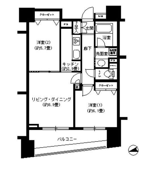 パークキューブ浅草田原町(2LDK/10階)の間取り写真