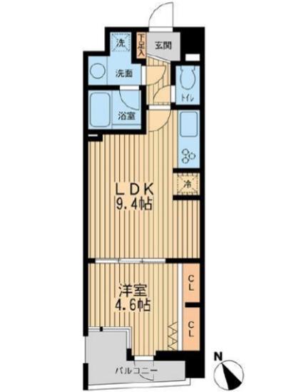 THEパームス代々木上原ヴェールテラス(1LDK/1階)の間取り写真