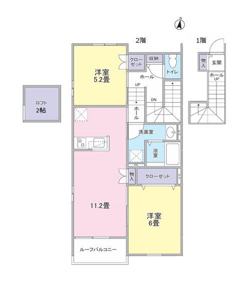 LA TIARA FUSSA(2LDK/2階)の間取り写真