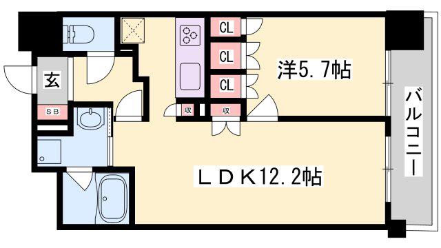 サクラメント駅南大路(1LDK/6階)の間取り写真