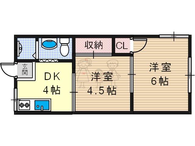 松虫ハイツ(2DK/3階)の間取り写真
