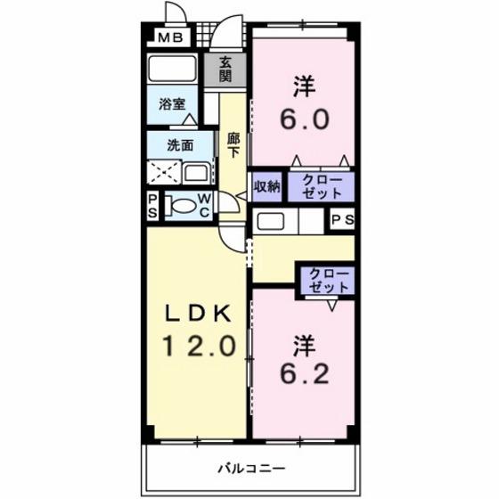 ラ・コスモス(2LDK/3階)の間取り写真