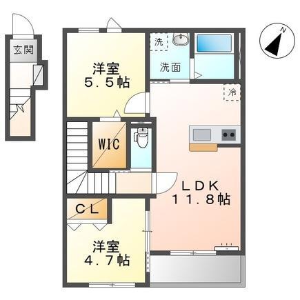 チャコールII番館(2LDK/2階)の間取り写真