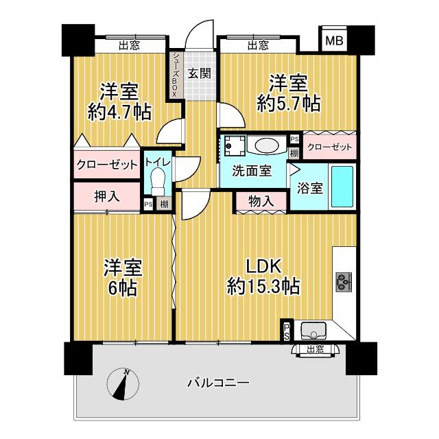 ジュネス泉佐野パセオ(3LDK/9階)の間取り写真