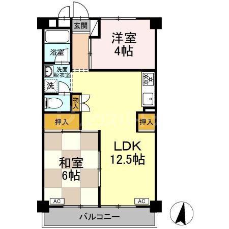 長瀬第一マンション(2LDK/4階)の間取り写真