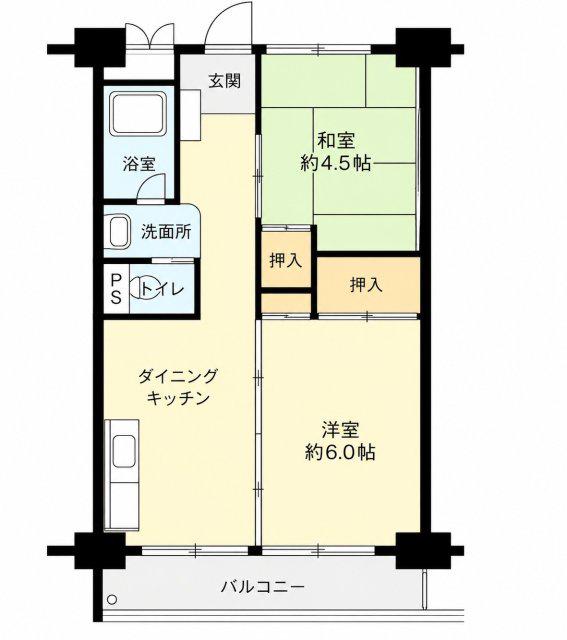 ビレッジハウス南清水タワー1号棟(2DK/5階)の間取り写真