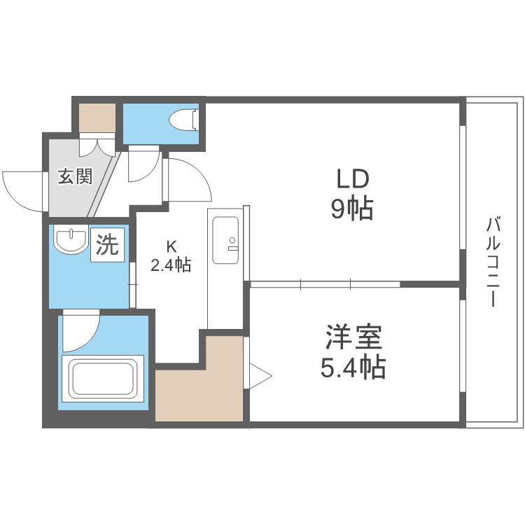 地下鉄東豊線 環状通東駅 徒歩2分 5階建 築2年(1LDK/2階)の間取り写真