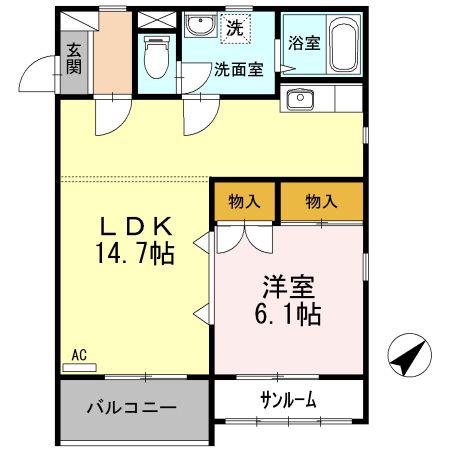 アスティオン(1LDK/1階)の間取り写真