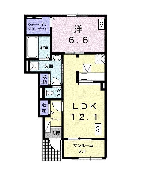 サウス カレント・B(1LDK/1階)の間取り写真
