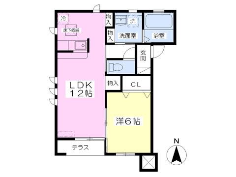 エスターテB(1LDK/1階)の間取り写真