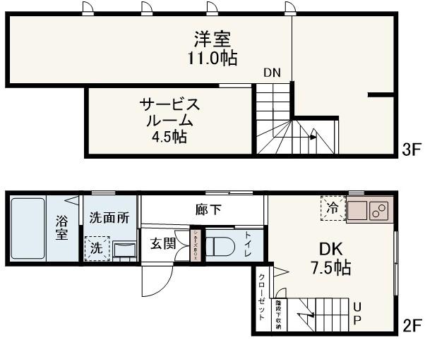 しぇとわVIII(1SDK/2階)の間取り写真
